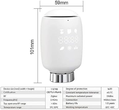 1/2/3/4 PCS for Zigbee Smart Radiator Thermostat, Smart Radiator Valve Compatible with for Alexa, Google Home, M30 x 1.5 mm For Energy-Saving(1 PACK)