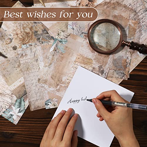 Vondyu 6 X 6" Vintage Scrapbook Paper Pad, Floral Palm Leaf Pattern Memories Old Paper Handmade Diy Scrapbooking Supplies Decoration Label For Craft Paper ​Kit Collectio - 24 Sheets Set #TOP6