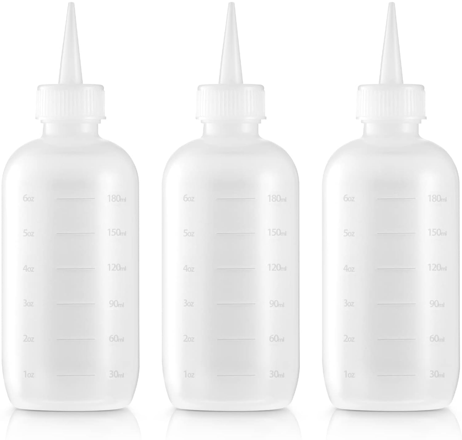Bar5F Hair Color Applicator Bottles, 3-Pack, 6 Ounce Translucent Squeeze Dropper Bottle with Measuring Scale, BPA Free, Ideal for Salon, Oil, Hair Coloring, Scalp Treatment, Taming & Styling
