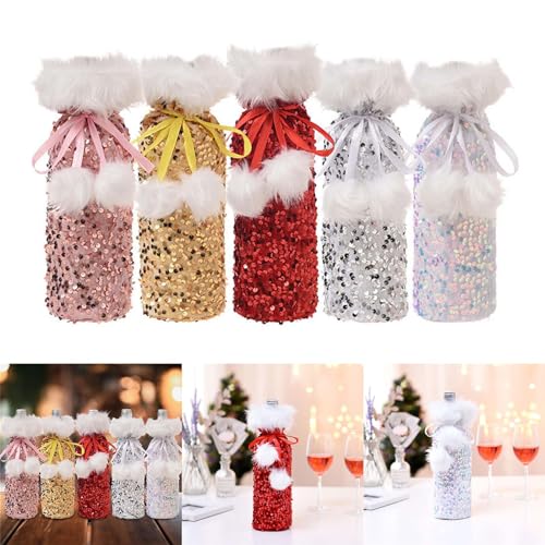 Emballages de verres à vin de Noël et bouteilles : pack de 5 sacs élégants décoratifs de table