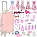 Festfun 32 PCS Accessoires de Vayage pour Poupée 1 Bagage 2 Instrument de Musique 4 Robes 10 Accessoires 12 Accessoires de Lavage 1 Ordinateur 1 Lunettes du Soleil 1 Chiot de Poupée Vayage Accessoires