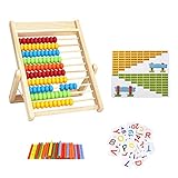Zhongtou Abakus Rechenschieber Grundschule Rechenrahmen mit 100 Holzperlen und Zählstäbchen Zahlenalphabetkarten Formel 4 Additions, Subtraktions Kinder Rechner Abakus Rechenhilfe