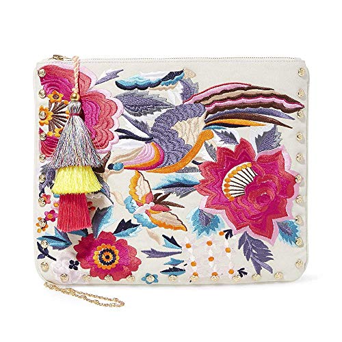 Steve Madden Breza Colorful Embroidered Large Clutch Crossbody, Natural/Multi #TOP4