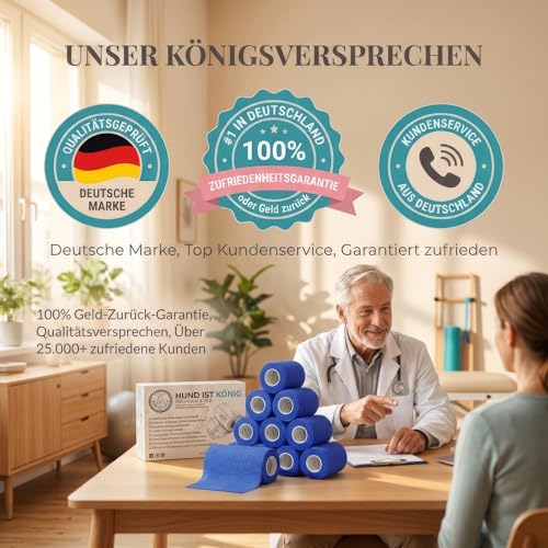 HUND IST KÖNIG selbstklebender Verband, elastische Binde 12x4,7m selbsthaftende Bandage, Haftbandage selbstklebend für Mensch & Tier, Fixierbinde - selbsthaftender Verband selbstklebend, Bandagen