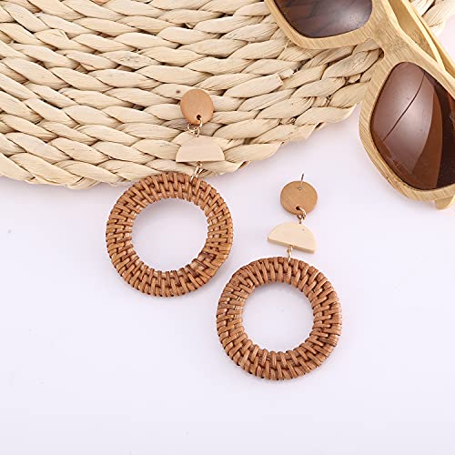 Image of Ladies Handmade Rattan Earring - Tassel A Type Straw Wicker Earrings Bohemian Geometry Earring Circle Pie Shape Earrings