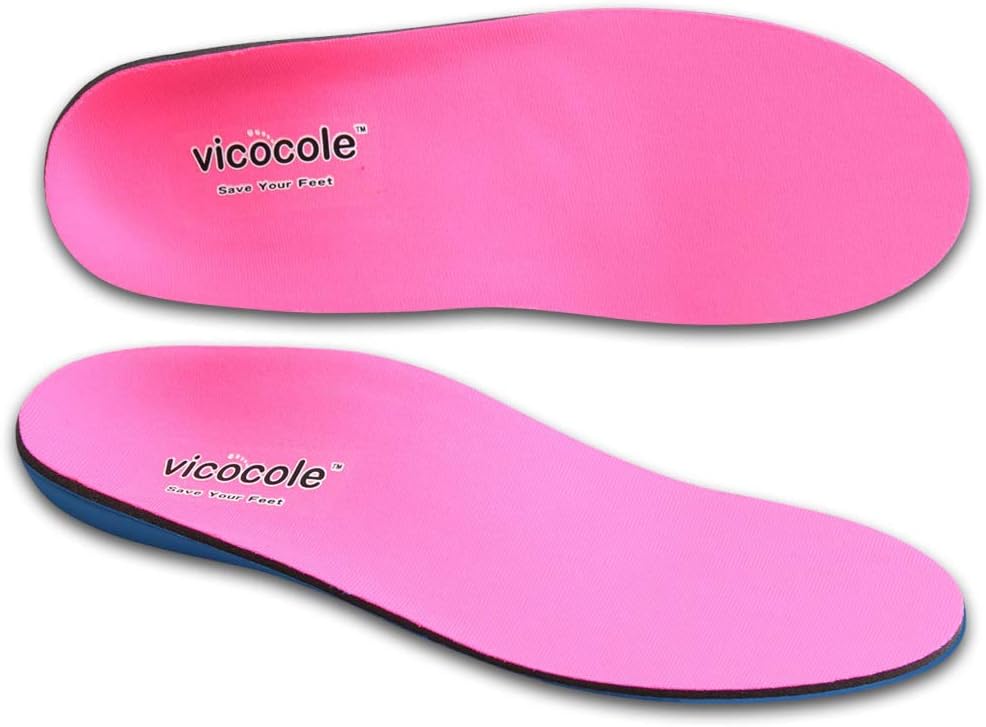 VICOCOLE Orthotic Insole Inserts Arch Support for Plantar Fasciitis Flat Feet Heel Spurs&Foot Pain with Lightweight EVA Foam … Pink