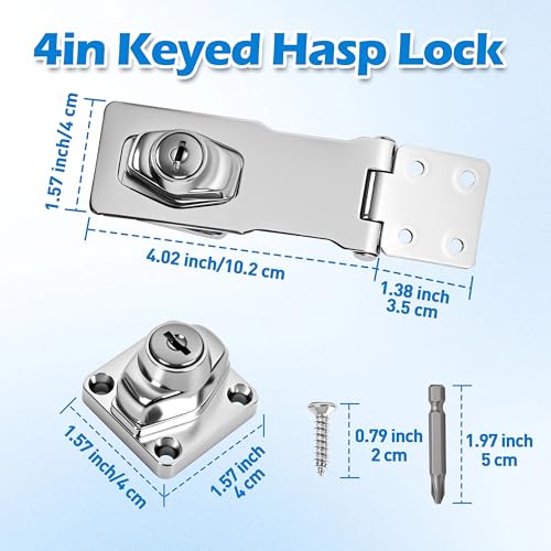 Image of 1 Pcs keyed Hasp Lock,4 inch keyed hasp Locks Twist knob keyed Locking hasp for Cabinet Small Door,Hasp Lock with Keys,Metal Safety Hasp Latches (1 Pcs Silver, 4 inch)