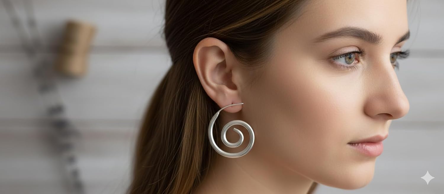 925 Sterling Silver Spiral Earrings for Women | Handmade Solid Swirl Drop Dangle Earrings | Lightweight Hypoallergenic Jewelry For Party & Casual Wear by Silver artisan jewelry store - Image 2