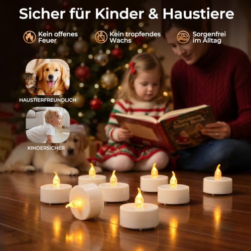 cimetech 24 LED Teelichter mit Timer & Fernbedienung, Flammenlose Kerzen – Ansicht 4