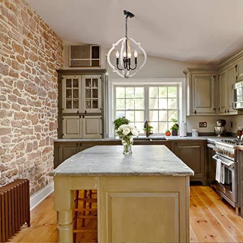 Farmhouse Orb Wood Chandelier 4 Light Dining Room Light Fixture Rustic Hanging Lighting Pendant Chandelier For Living Room Bedroom Hallway Foyer Entryway #TOP4