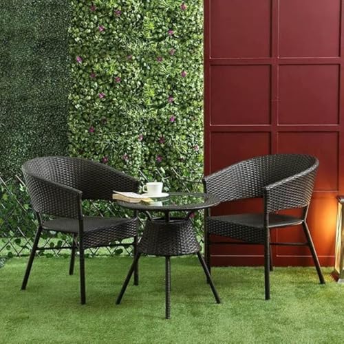 Image of Furniture D-12 Chairs Table Set 2+1 Wicker Patio Furniture Sets 2 Chair and 1 Table with Cushions for Garden Balcony Bedroom Powder Coated Frame Uv Protected Wicker (Black)