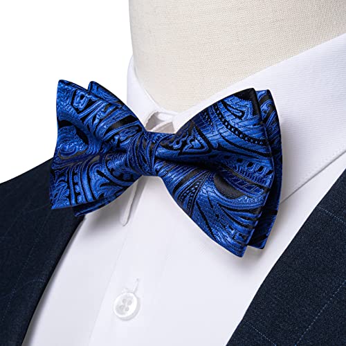 Image of DiBanGu Pre-Tied Bow Ties for Men Silk Adjustable Tuxedo Bowties Pocket Square Cufflinks Set with Lapel Pin Jacquard Woven