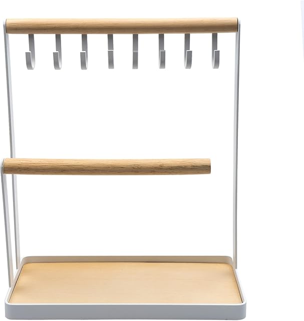 NouveLife Jewelry Stand Holder, Multi Tier Necklace Hanging Wooden Ring Organizer Earring Tray, Necklaces Bracelets, Rings, Watches Desk Organizer