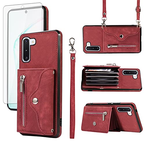 Étui portefeuille en cuir pour Samsung Galaxy Note 10 5G Asuwish avec porte-cartes rouge