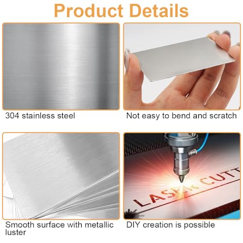 8 Stück Metall Visitenkarten, 8.5 X 5.5 cm Edelstahl Rohlinge Namenskarte, 1mm Dick Lasergravierte Visitenkarte, für Business, Office, Büro, Geschäft, Firmengründung, DIY Geschenkkarten (Silber)