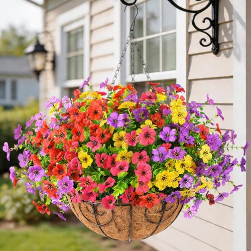 Homsunny Artificial Fake Hanging Flowers Plants Basket for O...