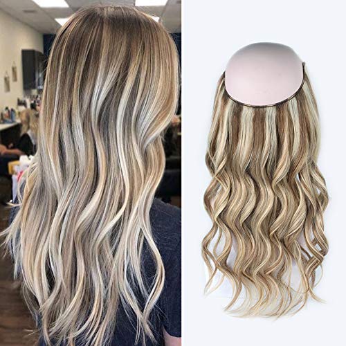 Sassina Halo Hair Extensions, 18 Inch 110g Ash Brown with Platinum Blonde Highlights Invisible Miracle Wire Hair Extensions Straight Halo Human Hair Extensions