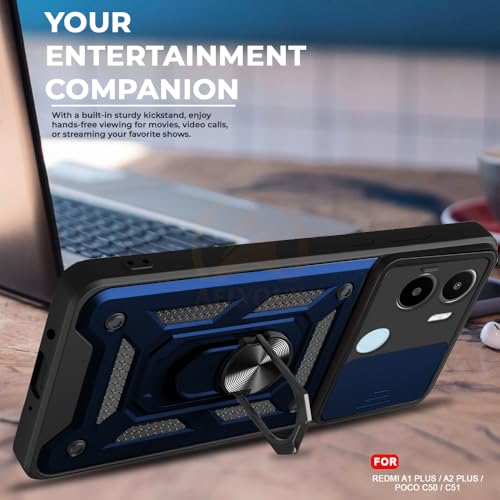 Image of Armor Bumper Back Cover Case for Redmi A1 Plus /Poco C50 | Rotating Camera Cover, Ring Holder & Kickstand | Heavy Duty & 360 Degree Protection Redmi A1 Plus /Poco C50 Back Cover (Blue)