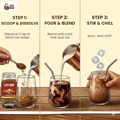 Image of Lazy Bean Original Classic - Premium Instant Coffee Powder 50g (Pack of 2)| Strong Black Coffee, Rich Aroma, Quick-Dissolving Granules | Ready in Seconds for Hot or Iced Brews at Home, Office, Travel
