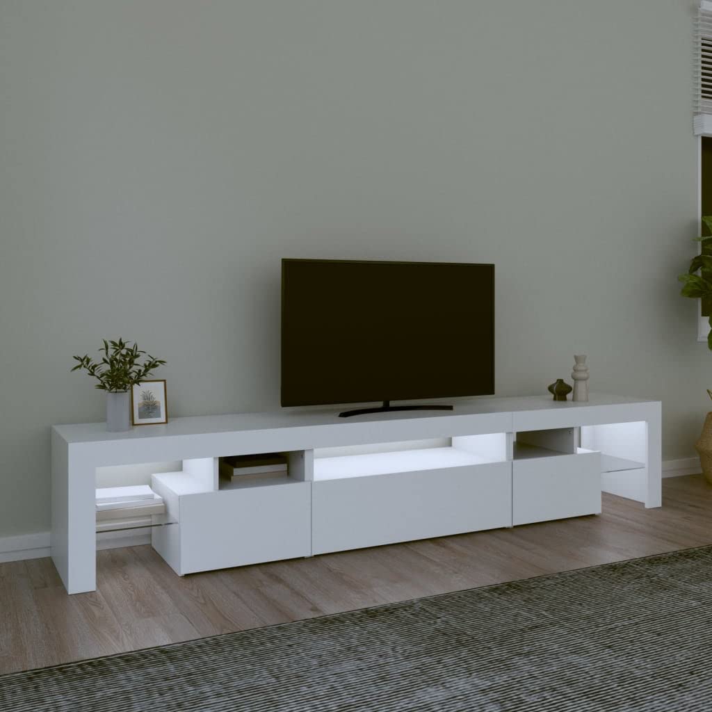 Meuble TV 180 Cm Avec éclairage LED Et 6 Tiroirs - Style Rustique Bois Marron Pour Salon, Bar à Domicile
