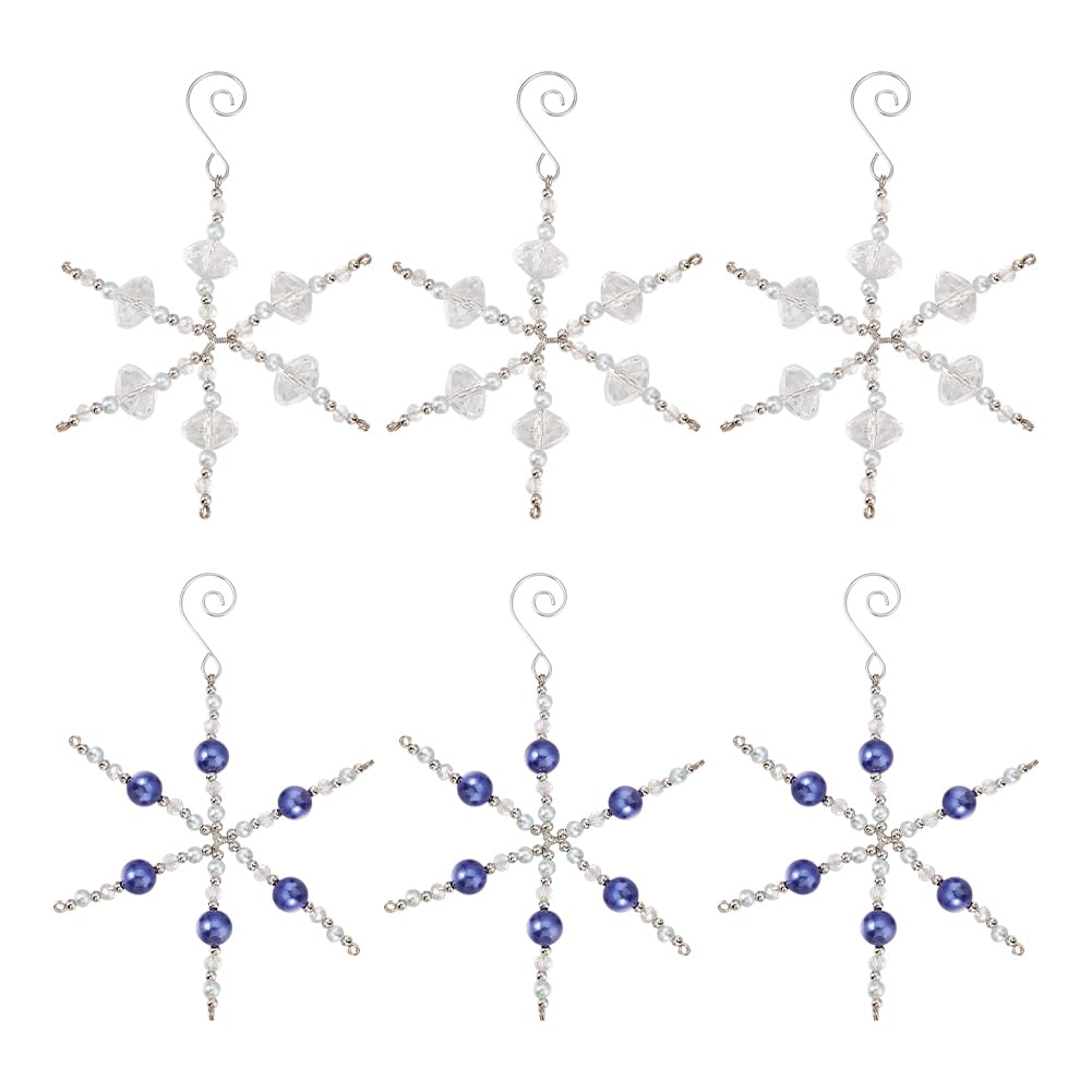 GOMAKERER 6 Pcs Snowflake Iron and Glass Pendant, 2 Colors Shiny Snowflake Hangers Christmas Tree Ornaments Xmas Accessories and Accents for Home and Party Decor, 4.1inch, 4.3inch(10.5cm, 11cm)