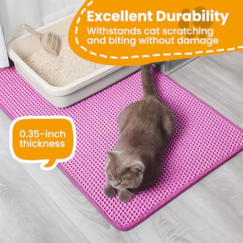 Petinstinct Cat Litter Mat, 24x18 Inches Large Honeycomb Double Layer Cat Litter Trapping Mat, Non Slip Waterproof Urine Proof Cat Litter Box Mat, Kitten Supplies and Essentials, Pink - Thumbnail 7