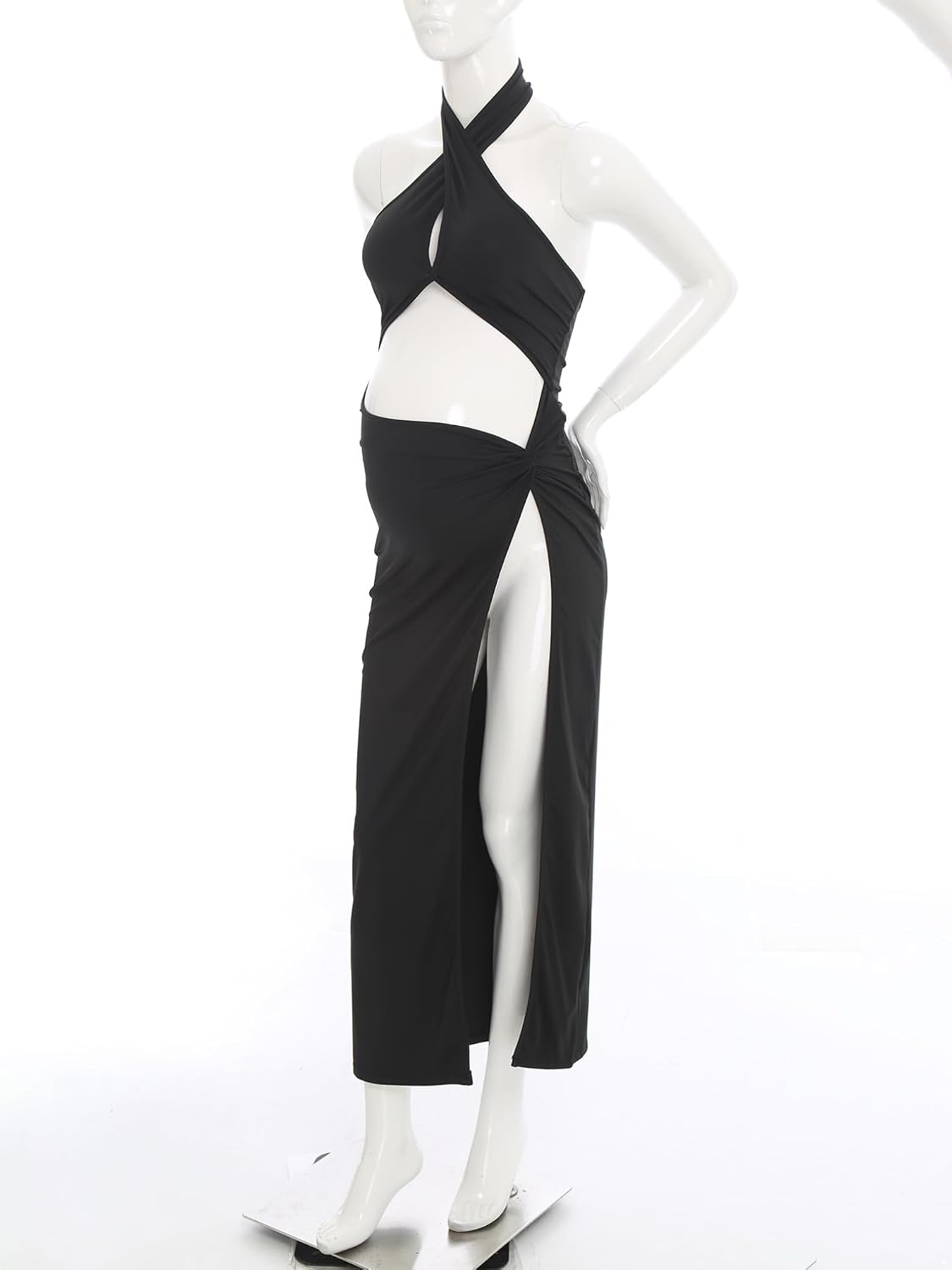 Freebily Sexy Cutout Halter Dress for Women Beach Maternity Vacation Outfit Pregnancy Photography Dress