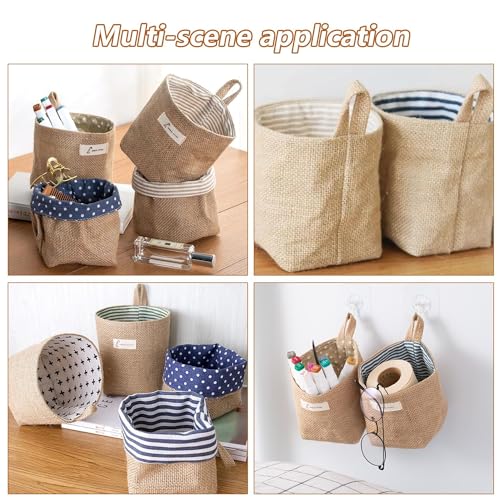 Miniatura 7 de 6 Piezas Cestas Almacenaje De Algodón Y Lino, Cesta Colgante Plegables, Cesta Pequeña Con Gancho, Bolsas De Almacenamiento Para Juguetes, Maquillaje, Llaves, Objetos Pequeños