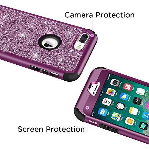 Hython Designed For Iphone 8 Plus, Iphone 7 Plus Case, Heavy Duty Defender Protective Bling Glitter Sparkle Hard Shell Hybrid Shockproof Rubber Bumper Cover For Iphone 7 Plus And 8 Plus, Purple #TOP4