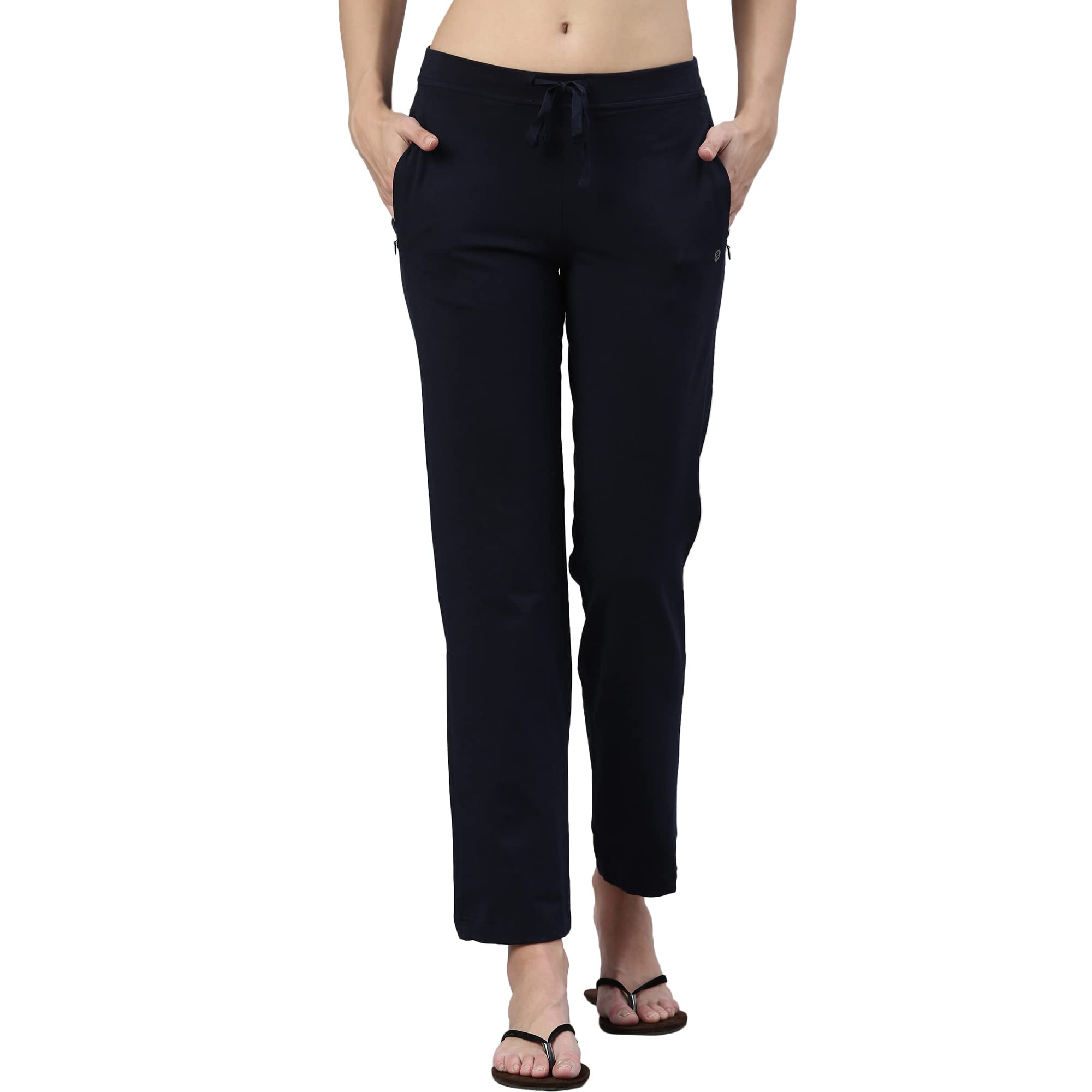 enamor Essentials Slim Fit Mid Rise Stretch Cotton Basic Straight Leg Lounge Pant for Womens-E014-picture-23