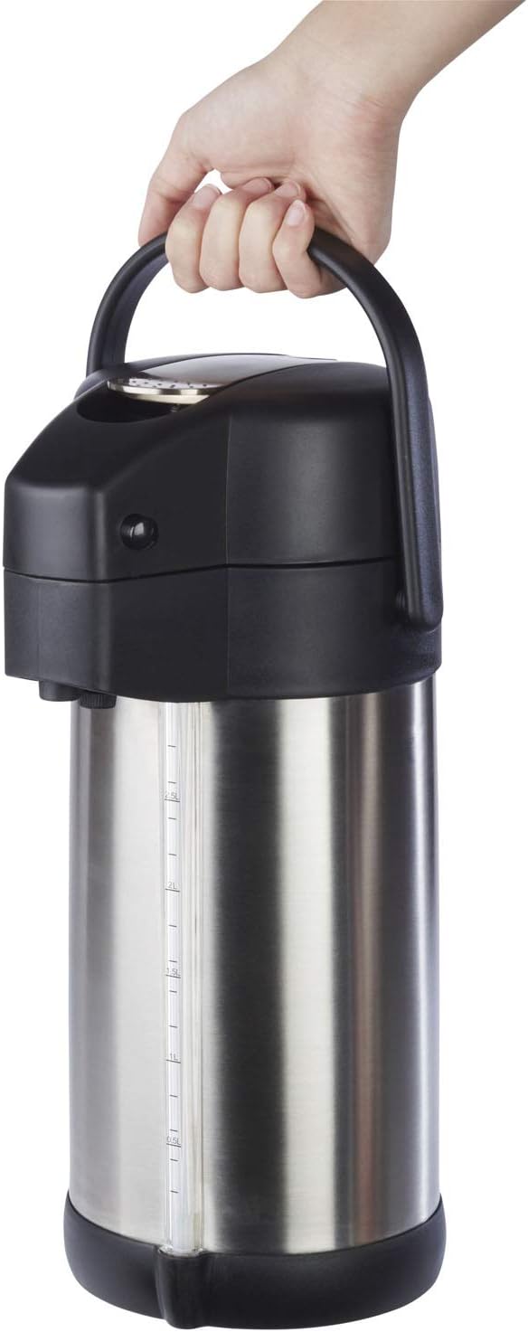 APS Pump-Insulated jug Premium - Double-Walled jug Made of matt Stainless Steel with Carrying Handle and Level Indicator - for hot and Cold Drinks - Pump Mechanism is Easy to Clean