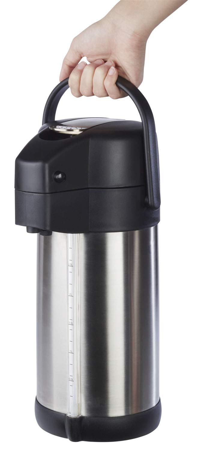 APS Pump-Insulated jug Premium - Double-Walled jug Made of matt Stainless Steel with Carrying Handle and Level Indicator - for hot and Cold Drinks - Pump Mechanism is Easy to Clean