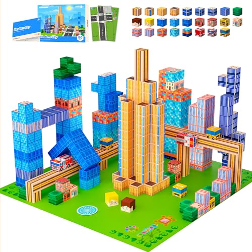 SILYMOLY Magnetic Blocks, Modern City Edtion, Magnetic Building Cubes Boys & Girls Toys Age 3-5 4-8 5-7 Sensory Gift for Kids，Magnets Cubes，Upgraded STEM Gift, 1.2 Inches,