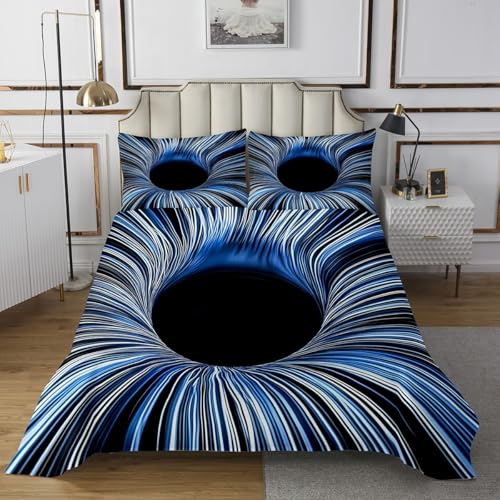 Modern Geometry Bedspread Twin Size,Abstract Neon Line Bedding Set 2pcs for Kids Teens Living Room Decor,Geometric Vortex Quilted Coverlet Soft Breathable with 1 Pillowcase