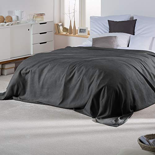 Beautissu Tagesdecke 210x280 cm Überwurfdecken für Sofa Romantica Wildleder-Optik Überwurf Bettabdeckung Tagesdecken Bettüberwurf & Sofaüberwurf Decke Sofa Überwurfdecke Bett Tagesdecke Anthrazit