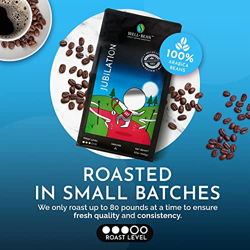 Well-Bean Coffee - Jubilation Blend Ground Coffee Beans, Colombian And Nicaraguan Ground Coffee, Gluten-Free Vegan Keto Coffee Ground, Medium Roasted Coffee, 12 Oz #TOP2