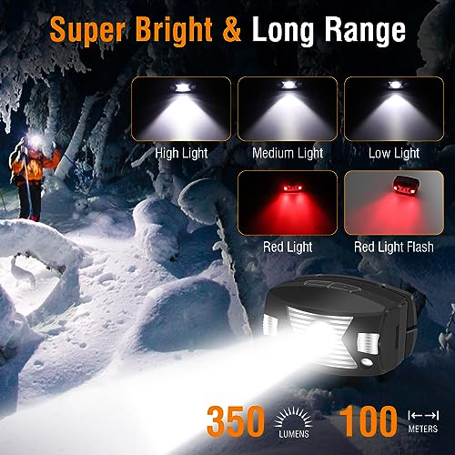 Boruit GT30 G7 Rechargeable Headlamp With Red Light 1 Pack, Super Bright 350Lm Waterproof Usb Head Lamp 5 Modes Led Motion Sensor Headlight For Adult Kids Outdoor Camping Running Fishing thumb #1