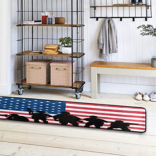 American Flag Military Soldiers Runner Rug Patriotic 4Th Of July Independent Labor Day Kitchen Laundry Rugs Bath Mats Doormat Non Slip Area Rug Soft Floor Door Mats Home Decor 72X24 Inch #TOP6