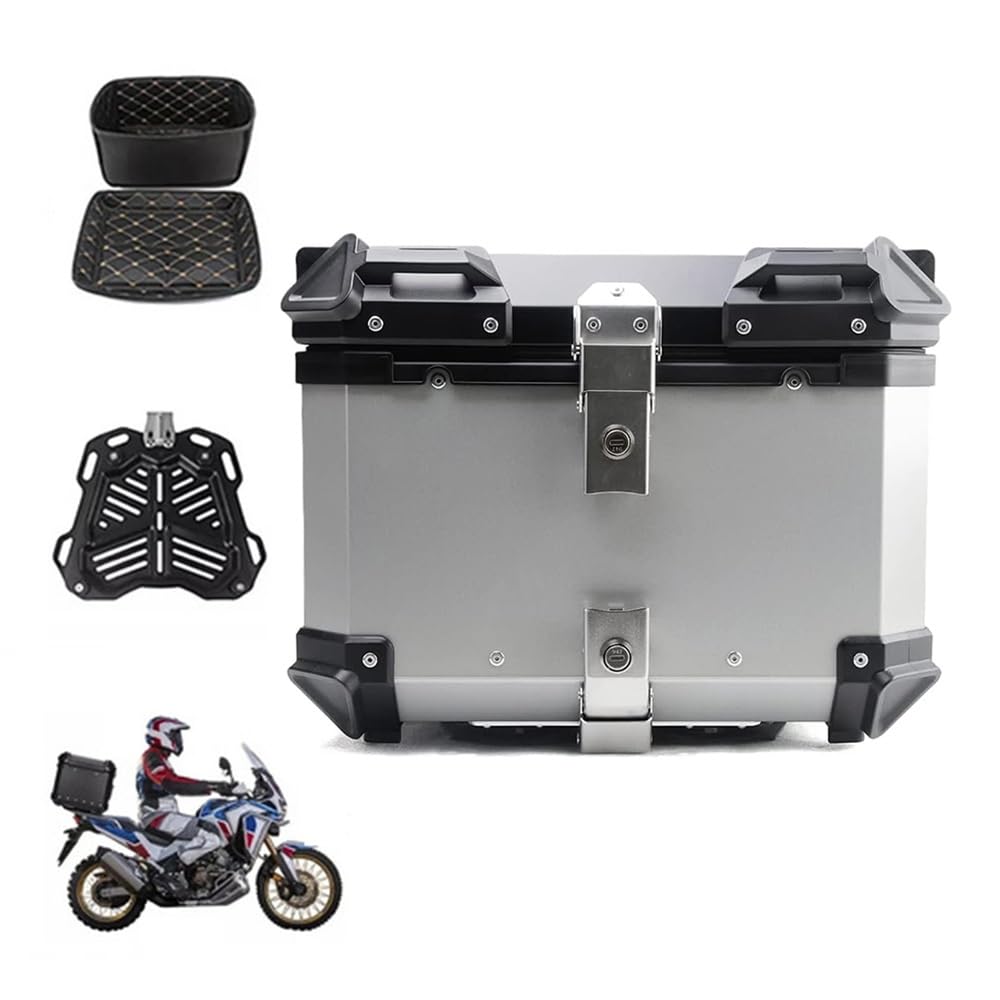28-100L Motorcycle Trunk Box - Motorbike Rear Top Box, Aluminum Motorcycle Tail Box Storage Carrier Top Case with Quick-Release System, for Helmet Luggage(Silver,100L)