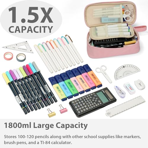 Image of SPACEMATE Pencil Case Pouch Box Bag School Supplies Girls Boys Kids, Cute Preppy Stuff Large Big Capacity Aesthetic Pen Organizer, Back to College Stationary, Light Pink, Standard Stlye, 1800ml