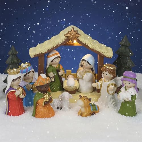 Weihnachtskrippe mit Musik und Beleuchtung 28 Krippenfiguren Set , Weihnachtskrippe mit Beleuchtung, Krippe...