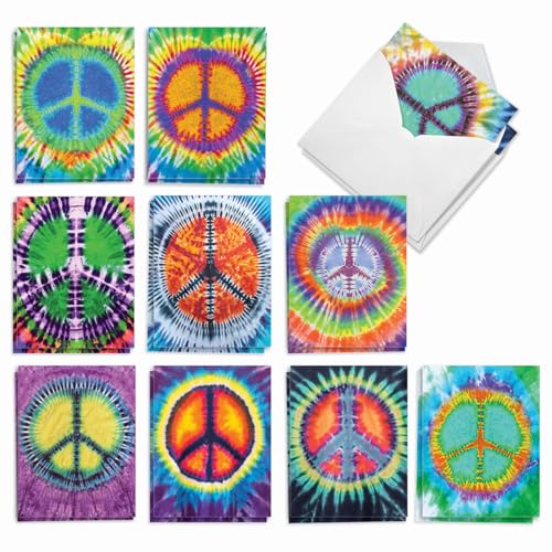 Cartes de remerciement Tie-Dye Peace lot de 20 pour correspondance colorée
