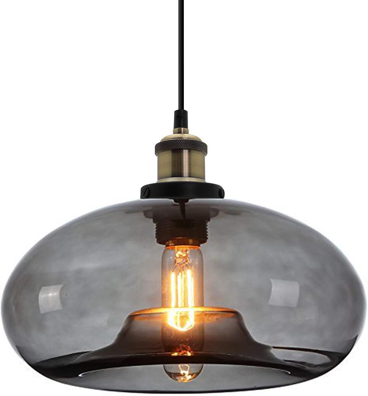 ZTTECH 11" Smoke Grey Glass Pendant Light Industrial Vintage Design Suitable for Kitchen Island Bedroom Dining Room Adjustable Height E27 Bulb Compatible(Smoke Grey) — image 1