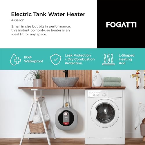 Image of FOGATTI Electric Mini Tank Water Heater, 4.0 Gallon Point of Use Instant Hot Water Heater 120V 1440W, Food Truck Water Heater, Under Sink, Wall or Floor Mounted, Easy to Install