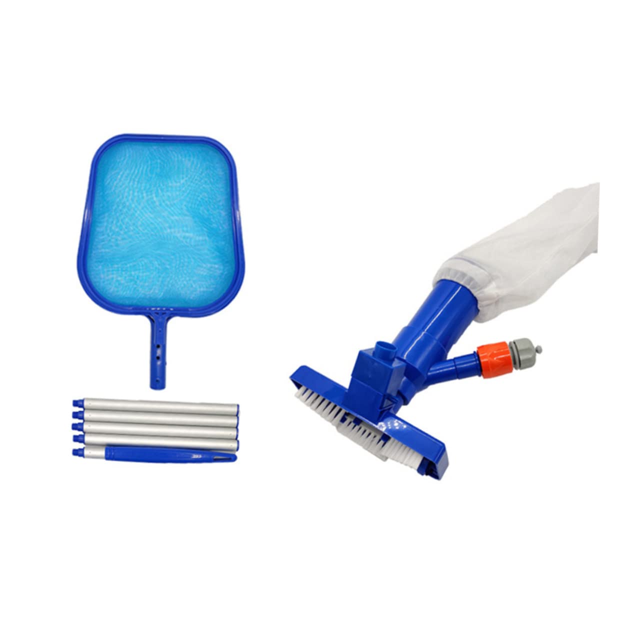 Herramienta de Limpieza de Piscinas Aspiradora Piscina Kit Limpia | 1 Juego, Cabezal de Succión con Varilla, Plástico y Aluminio, Azul, para Piscina y Estanque