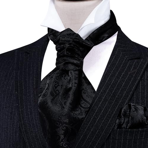 Image of Barry.Wang Ascot Ties Cravat Tie Men Paisley Plaid Scarf Self Tie Pocket Square Cufflinks Set Wedding Party