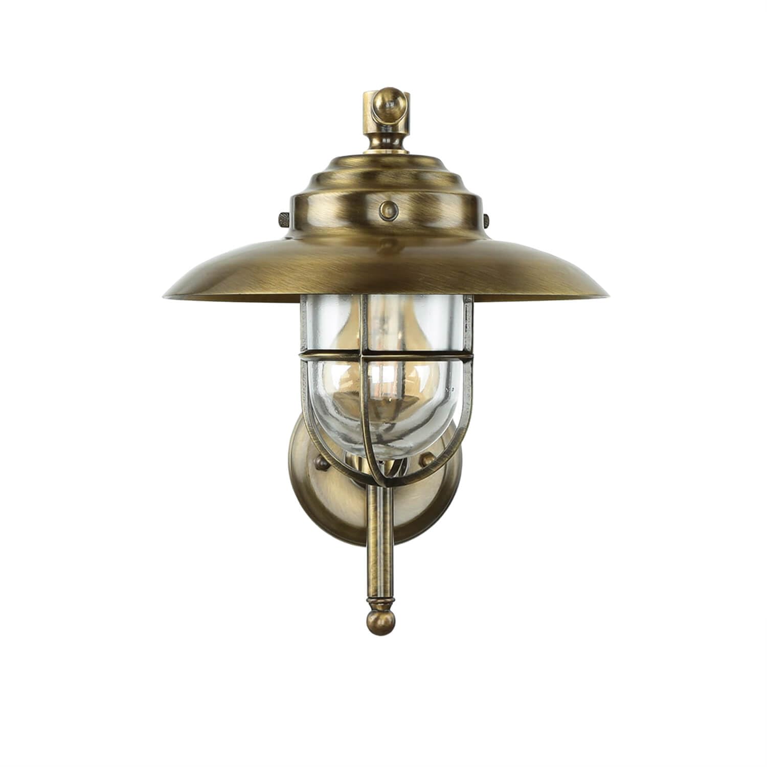 Licht-Erlebnisse XL Außen Wandleuchte aus Echt-Messing wertig in Antik IP43 E27 H30cm B:28cm für Garten Terrasse Hof Hauswand Eingang Außenleuchte Außenlampe Wandlampe