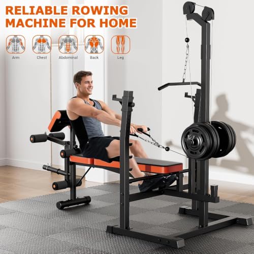 Image of Fostoy Olympic Weight Bench with Lat Pulldown, Squat Rack & Leg Curl