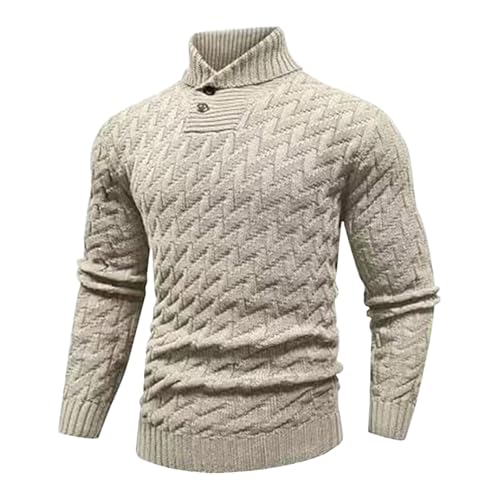 Men's Dressy Cable-Knit Sweater Buttoned Mock Neck Pullover for Fall & Winter Long Sleeve Casual Thermal Pullovers2