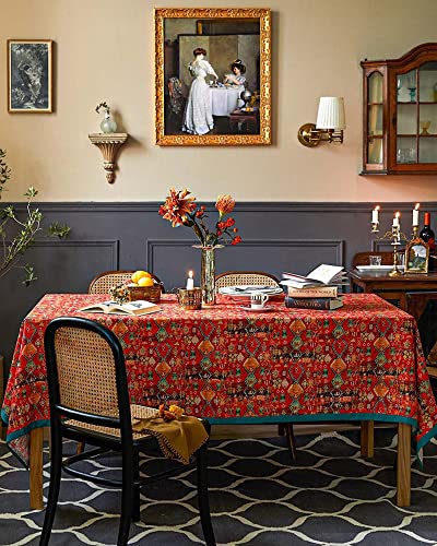 Nabis Linen Tablecloth Rectangle Square Round Orange Table Cover,Custom Floral Retro Red Table Cloth,Decorative Handmade Tablecloth For Home Decor Indoor Outdoor Holiday Party (63X95Inch/160X240Cm) #TOP5